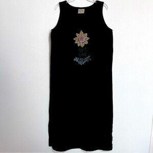 Blue Cactus Black Cotton Hand Painted Sleeveless Maxi Dress Side Slits Large